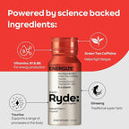 Ryde: Energize Shot | Tropical Flavor | Green Tea Caffeine, Taurine, Ginseng Extract & B Vitamins | 0 Calories, 0 Sugar | 2 FL OZ Shots | Boosts energy* (24 Pack)