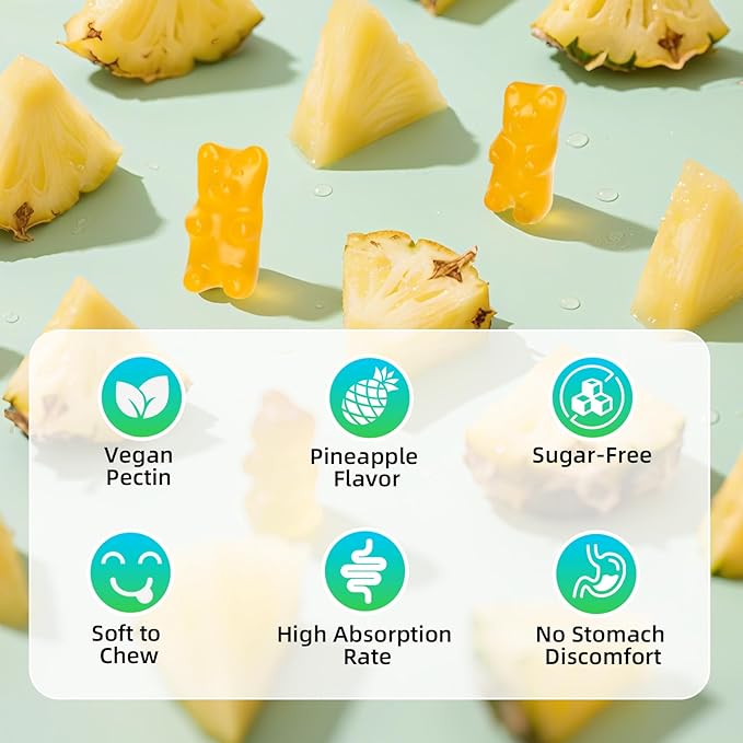 Magnesium Malate Gummies 1000mg, Chewable Magnesium Malate Supplements with CoQ10, L-Theanine & Vitamin B6 for Energy Boost & Muscle Health, Sugar-Free/Vegan, Pineapple Flavor 60 Count