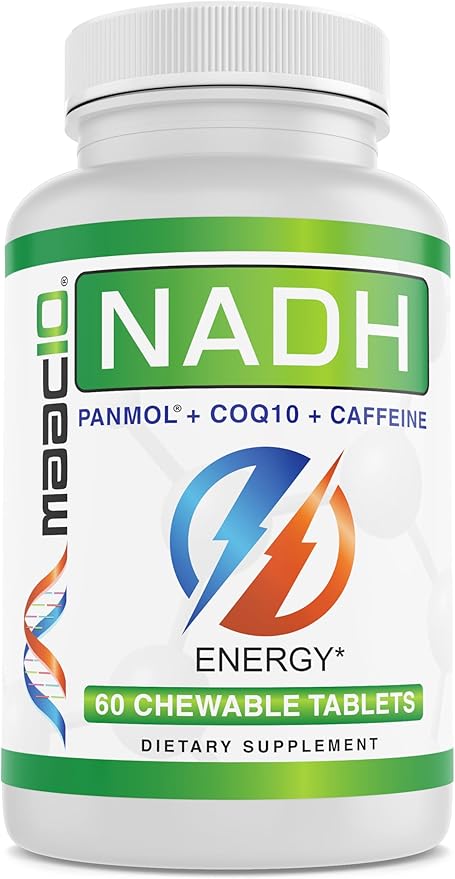 MAAC10 Energy Booster - with NADH, Caffeine & Coq10 Fast Acting Chewable Tablets - Great for Fatigue, Energy & Mental Focus.