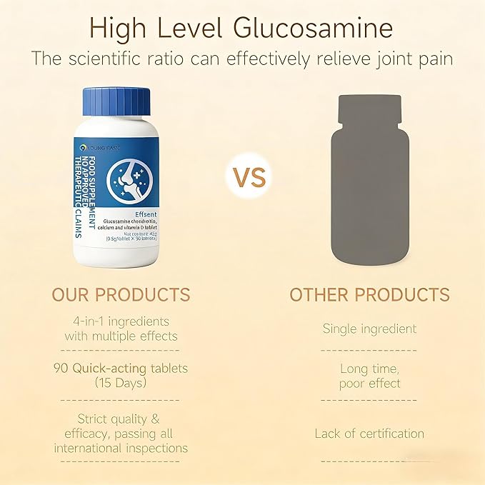Glucosamine Chondroitin with Calcium + Vitamin D3, 4 in 1 Health Supplement for Joint Repair, Nourishment, strengthening and Reinforcement, Sugar Free Vegan, 90 Tablets Orally