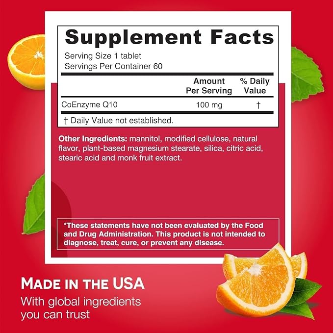 EZ Melts Coq10 - Antioxidant Supplement for Heart, Immune & Energy Support - No Artificial Flavors - Non-GMO & Vegan - Tangy Orange - 120 Dissolvable Tablets (120 Servings)