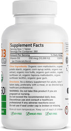 Bronson Vitamin D3 10,000 IU (250 mcg) Certified Organic High Potency Non-GMO Vitamin D Supplement, 360 Tablets