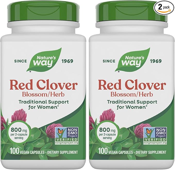 Nature's Way Red Clover Blossom Herb, Traditional Women's Health Support*, 800 mg per Serving, 100 Vegan Capsules (Pack of 2)