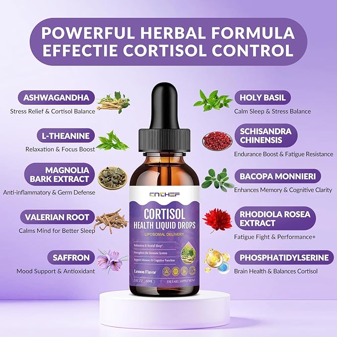 Cortisol Supplement Liquid Drops, Hormone Balance for Women Men Cortisol Detox with Magnesium Glycinate, L-Theanine, Rhodiola Rosea, Ashwagandha, Phosphatidylserine, Mood Focus, Sleep Support, 2 Fl Oz