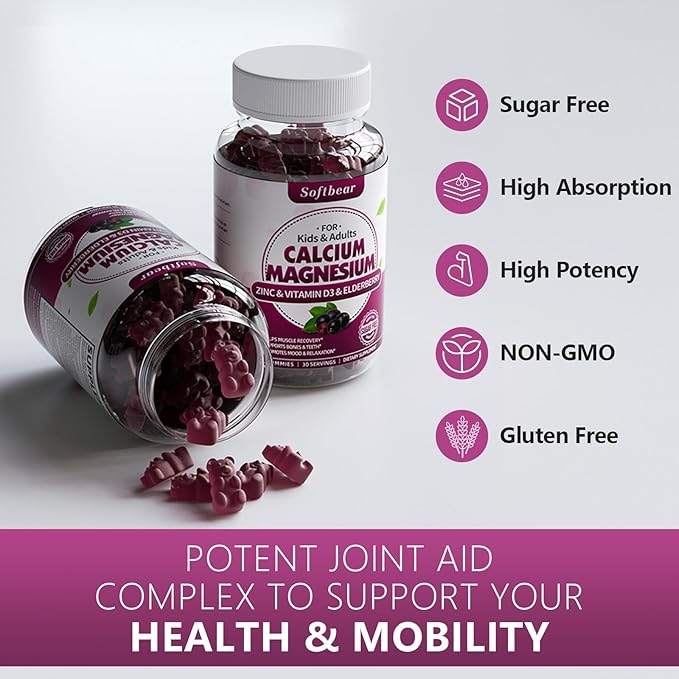 softbear Glucosamine Chondroitin Gummies, Sugar Free Glucosamine Chondroitin MSM Supplement with Elderberry Turmeric Supports Joint Health & Antioxidant, Elderberry Flavored 60 Count