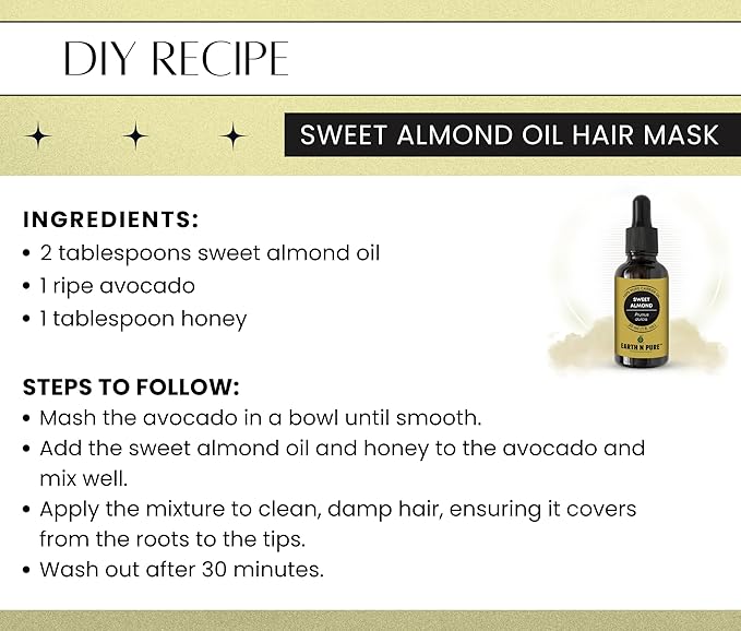 Earth N Pure Sweet Almond Oil (Badam Oil) Cold Pressed, Therapeutic Grade for Body, Skin, Hair 30 ml