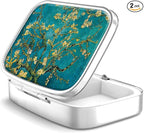 Pill Box 2 Compartment Small Pill Case,Portable for Pocket or Purse Pill Organizer Pill Container Holder to Hold Vitamins, Medication, Fish Oil and Supplements(Almond Blossom)