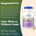 Ridgecrest Herbals DreamOn Zen, Sleep Support Supplement, Melatonin Free, Magnesium, 5-HTP, Lavender, Chamomile, Valerian, Lemon Balm for Adults and Children 12+ (60 Caps, 30 Serv)