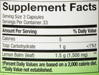Nature's Way Melissa Lemon Balm Leaf, Traditional Sleep Support*, Melatonin Free, 1500 mg per 3-Capsule Serving, Non-GMO Project Verified, 100 Vegan Capsules (Packaging May Vary), (Pack of 2)