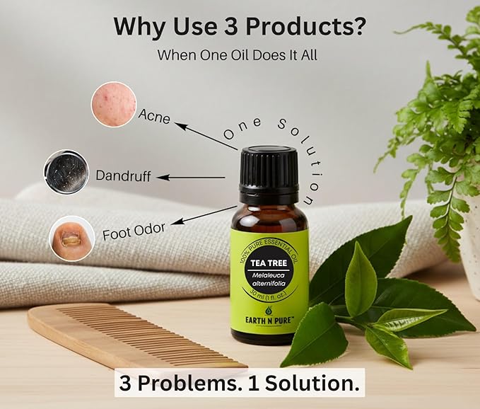 Earth N Pure Tea Tree Essential Oil Steam Distilled, Natural and Therapeutic Grade for Scalp & Skin Care with Glass Dropper | 100 ML