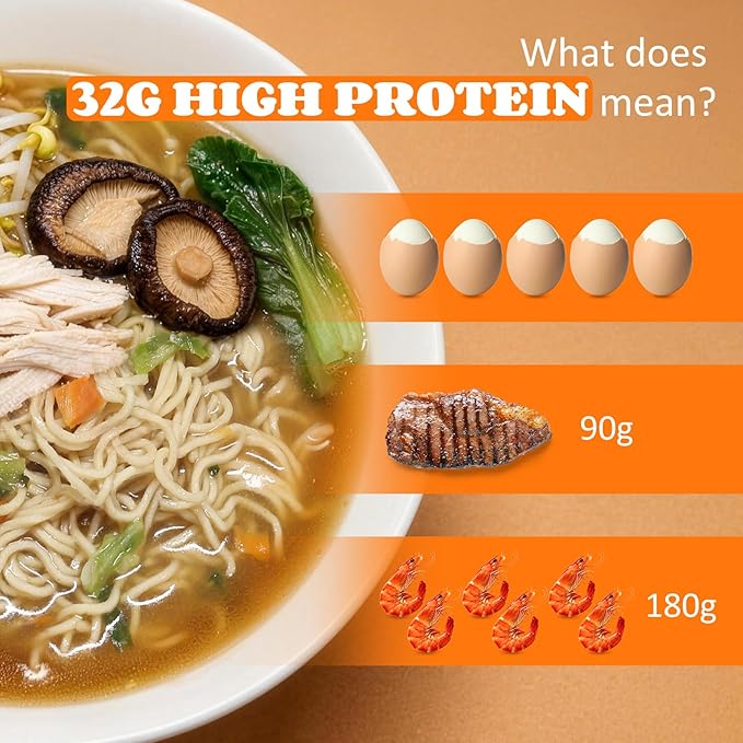 Healspot High Protein Instant Ramen, 6 Pack Non Fried Ramen Broth, 32g Plant Based Protein, Low Fat, Low Carb, Non GMO, Keto Friendly & Plant Based(Golden-Chicken)