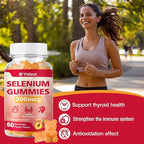 Selenium Supplement for Thyroid Support Gummies 200mcg as Energy Booster for Women and Men, Peach Flavor (60 Count（Pack of 2)