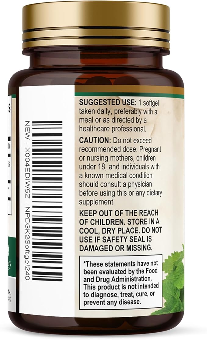 D3 K2 Vitamin - 5000 IU D3 Per Serving - High Potency Vitamin D3 Supplement - Advanced 2-in-1 Complex Vitamin D & Vitamin K2 (MK7) - Easy to Swallow, Bone & Immune Support - USA Bottled - 240 Softgels