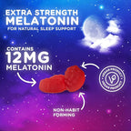 Melatonin Sleep Gummies - 12mg Per Serving - Extra Strength Sleep Support Melatonin Gummy for Adults - Vegan Sleeping Gummy Supplement to Support Restful Sleep - Tasty Berry Flavor - 120 Gummies