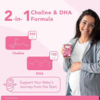 Prenatal Gummies with Choline & DHA - Preconception, Pregnancy & Postnatal Vitamins for Women - Choline 250mg + DHA 150mg - Vegan, Sugar-Free, Non-GMO