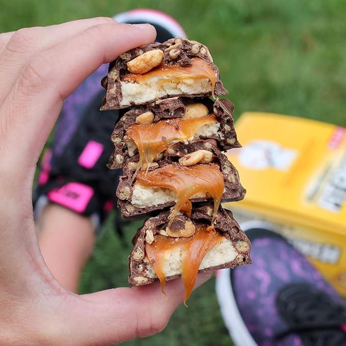 FITCRUNCH Snack Size Protein Bars, 6-Layer Baked Bar, 3g of Sugar & Soft Cake Core (18 Bars, Caramel Peanut)