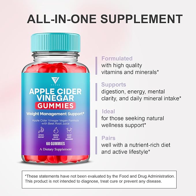Apple Cider Vinegar Gummies Supplement – Daily Digestive Health & Gut Wellness Support for Women & Men – Vegan ACV Gummies with Apple Cider Vinegar – Non-GMO (2 Pack - 120 Gummies)