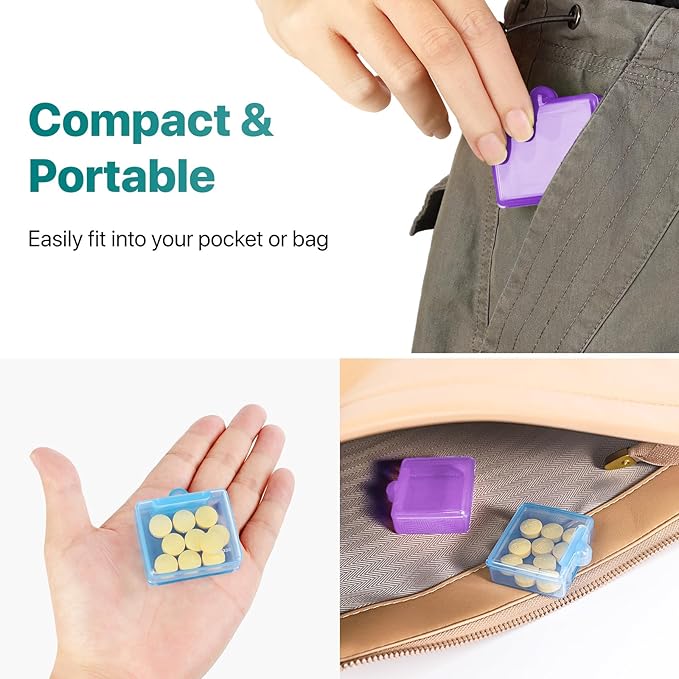 Sukuos Small Pill Box 4 pcs, Cute Travel Pill Organizer Daily Pill Case Container Portable for Pocket Purse for Vitamin Fish Oil Supplements, Easy to Open & Clean