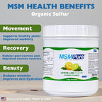 KALA HEALTH MSMPure Lemon Lime Flavored Coarse MSM Powder Flakes – US-Made MSM for Joint Health, Skin Appearance, and Hair & Nail Support – 2.2 lb, Organic Sulfur