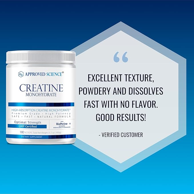 Approved Science Creatine Monohydrate Powder – with BioPerine – Supports Strength, Lean Muscle & Recovery – 5 g Per Serving – Unflavored Creatine Powder – Non-GMO, Vegan – 360 Servings (Pack of 2)