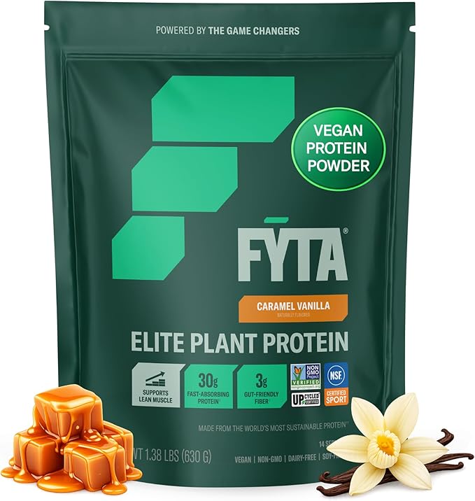FYTA - Vanilla Protein Powder Plant Based with Better Taste & Texture Than Whey Protein - Non-GMO & Dairy Free Protein Powder Vegan for Women & Men - Caramel Vanilla 630g