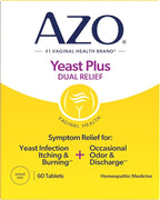 AZO Yeast Plus Dual Relief Tablets, Yeast Infection and Vaginal Symptom Relief, Relieves Vaginal Itching & Burning, 60 Count