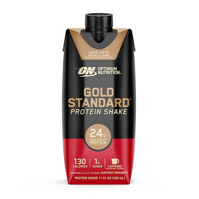 Optimum Nutrition Gold Standard Protein Shake,24g Protein,Ready to Drink-Protein Shakes,Gluten Free,Cafe Latte,11 Fl Oz,(Pack of 24)