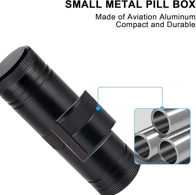 Pill Case 2 Times a Day - Portable Metal Pill Box Daily Waterproof Travel Pill Container, Pill Holder Organizer for Vitamin/Fish Oil/Supplements, 1 Pack Pill Box