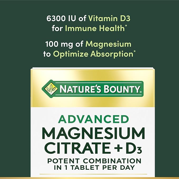 Nature's Bounty Advanced Vitamin D3 with Magnesium Citrate Immune Formula, Supports Immune and Bone Health, 90 Tablets (Pack of 2)