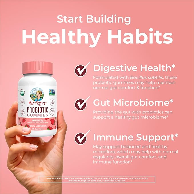 MARYRUTH'S USDA Organic Probiotic Gummies Probiotic Digestive Support | Immune Support | Digestive & Gut Health Supplement | 5 Billion CFU | Vegan | Non-GMO | Gluten Free | 60 Count