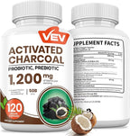 VEV Activated Charcoal with Organic Coconut Shell Charcoal & 50 Billion Probiotics – 120 Vegan Capsules for Digestive Wellness & Dietary Support