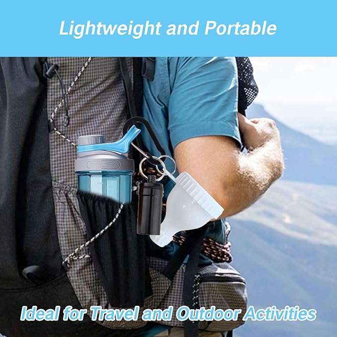 Protein Powder Funnel Set Travel Protein Powder Containers White with 1 Carabiner 1 Brush and 1 Mini Pocket Pill Box Reinforced to Prevent Spills Gym Pre-Workout Supplement Powder Funnels