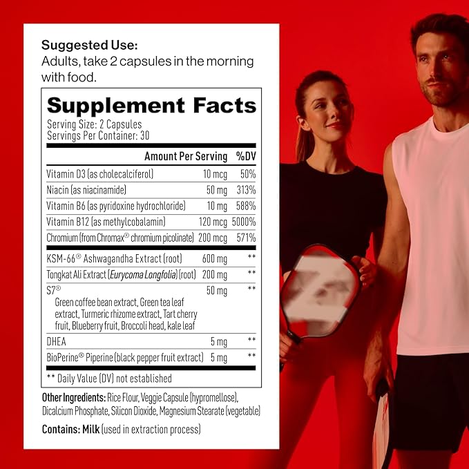 Mdrive Prime - Men's T-Support Supplement, Max Energy, Focus & Lean Muscle, KSM-66 Ashwagandha, S7 Nitric Oxide Booster, Bioperine and DHEA,30 Servings, 60 Count