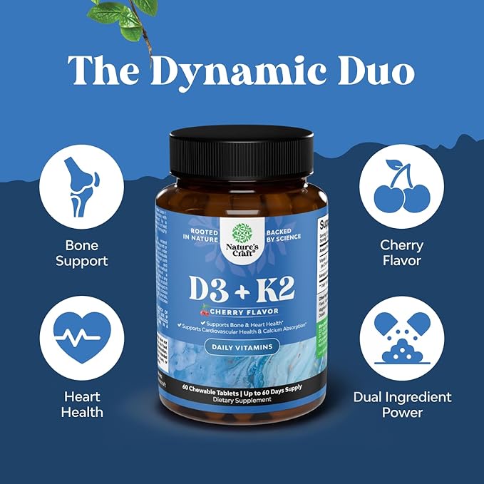 Vitamin D3 with K2 MK7 Supplement - Vitamin D3 2000 IU Tablets and K2 for Immune Support Bone Health Heart Health Joint Support Bone Strength and Mood Boost - VIT Immune System - 60 Count