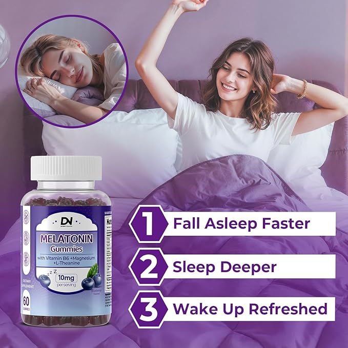 Divinity Nutra Sleep Gummy - 60 Count - Melatonin Gummies with Vitamin B, Magnesium for Men and Women, Blueberry Flavor