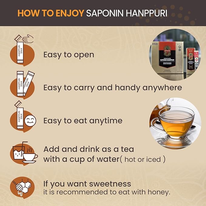 Saponin Hanppuri Everyday Korean Red Panax Ginseng Extract Stick - 3000mg High Potency Liquid Supplement - Caffeine Free Energy & Immune Support - 30 Packets