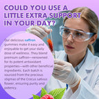 Saffron Gummies for Adult Kids - with Saffron 88.5mg, Vitamins D3 & B6, Magnesium, Zinc, Ashwagandha, L - Theanine, St. John's Wort - Supports Mood & Focus, Vegan, Raspberry Flavor, 60 Gummies