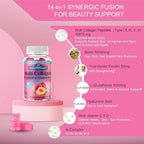 2 Pack Multi Collagen Peptides Gummies, Sugar Free Hydrolyzed 5000mg Protein丨Type I,II,III,V,X with Biotin Hyaluronic Acid Vitamin C A D B6 B12 L-Glutathione for Skin Hair Nail & Joint -Peach