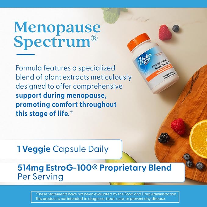 Doctor's Best Menopause Spectrum with EstroG-100 - Menopause Support Supplement for Women, Hot Flashes & Night Sweats Support, Helps Dryness, Gluten Free, Soy Free, Vegan Capsules - 30 Veg Caps