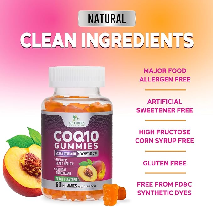 CoQ10 Gummies - Coenzyme Q10 100mg Per Serving - 3X Strength, High Absorption, Antioxidant Supplements for Heart Health Support & Energy Production, Ultra Coq 10 Vitamins Supplement - 60 Gummies