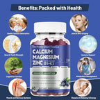 Calcium Magnesium Zinc Gummies with Vitamin D3 & K2 for Bone, Muscle & Immune Support - High Potency Enhanced Absorption - 60 Blueberry Gummies