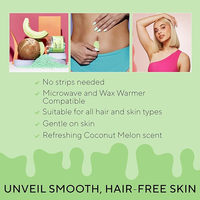Sliick Hard Wax Beads for Hair Removal, Coconut Melon - Stripless Wax Beads for Face, Body & Sensitive Skin, DIY At-Home Waxing, 8 oz