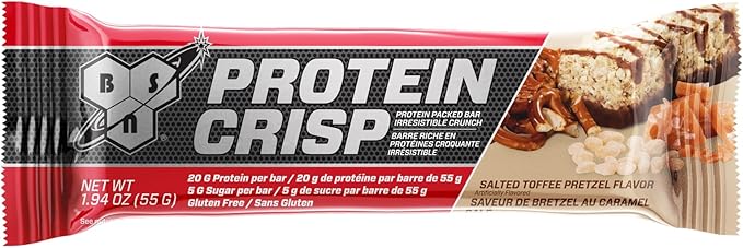 BSN Protein Crisp Bar, Salted Toffee Pretzel, 20 Gram Protein Snack Bars with Whey and Fiber, Gluten-Free Crunchy Energy Bars for Workout, Fitness, On-the-Go, 12 Count