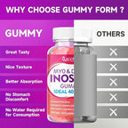 Myo-Inositol & D-Chiro Inositol Gummies, 40:1 Ratio Inositol with Vitamin D3, Magnesium Glycinate, Folate & Zinc, Inositol Supplement for Female Health, Raspberry Flavor, 60 Count