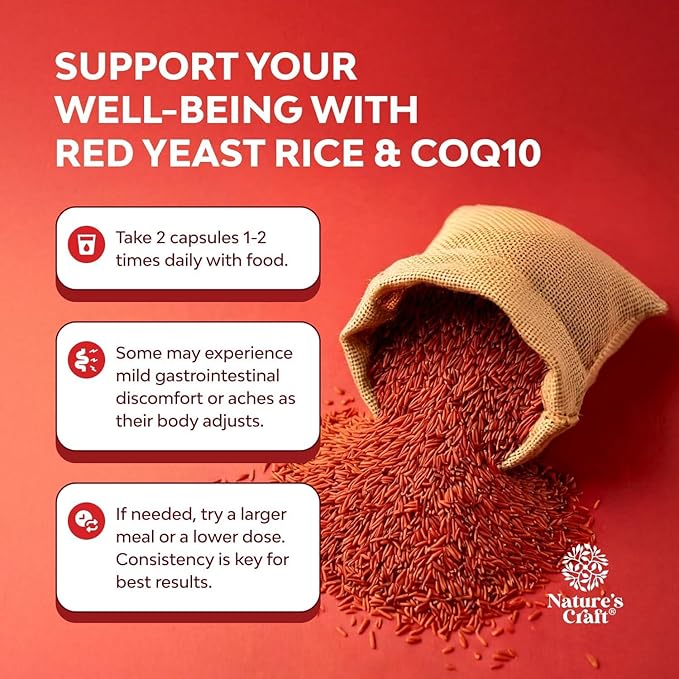 Red Yeast Rice with CoQ10 Supplement - Advanced Healthy Heart & Healthy Cholesterol Levels Formula for Men & Women - Red Yeast Rice Capsules with 1200mg per Serving and CoQ10-240 Count
