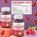 Potassium Magnesium Gummies Potassium Citrate 99mg Magnesium Citrate 250mg Magnesium Potassium Complex Supplement, Immune Support, 60 Raspberry Gummies