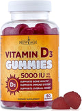NEW AGE Vitamin D3 5000 IU 125mcg Gummies - Immune Supplement - Non-GMO, Gluten-Free, Dairy-Free, No Gelatin (60 Gummies (Pack of 1))