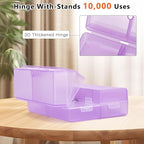 FYY Daily Pill Organizer, 7 Compartments Portable Pill Case Travel Pill Organizer,[Folding Design] Pill Box for Purse Pocket to Hold Vitamins,Cod Liver Oil,Supplements and Medication-Clear Purple