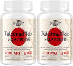 Telomere Lengthening Supplements – Organic Astragalus, Gotu Kola, Vitamin D3, Folate, L-Theanine – Anti-Aging, DNA Repair, Immune & Cellular – 60 Vegan Capsules, Made in Japan (2 Bottle)