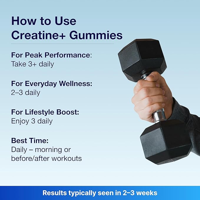Bear Balanced Creatine Gummies for Men & Women - Creapure® Creatine Monohydrate, L-Theanine, L-Tyrosine & B12 for Muscle Growth, Strength, Focus, Energy & Health - Low Calorie, Sugar-Free, & Vegan